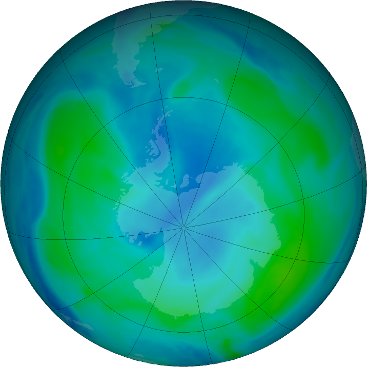 Antarctic ozone map for 06 February 2022